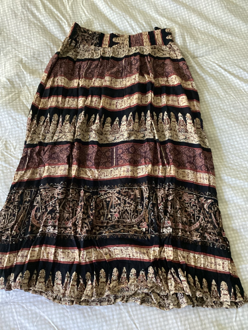Boho Black and Brown Patterned Tiered Maxi Skirt